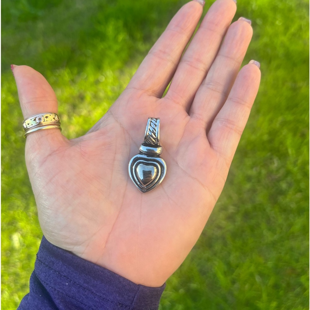 Costume Silver-tone & Gold-tone Heart With Black Outline Pendant ๐ - Picture 6 of 13